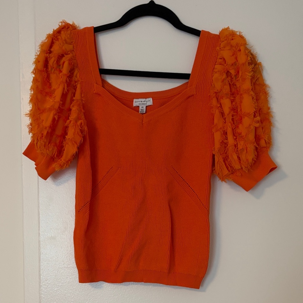 Current Air Orange Puff Sleeve Knit Top